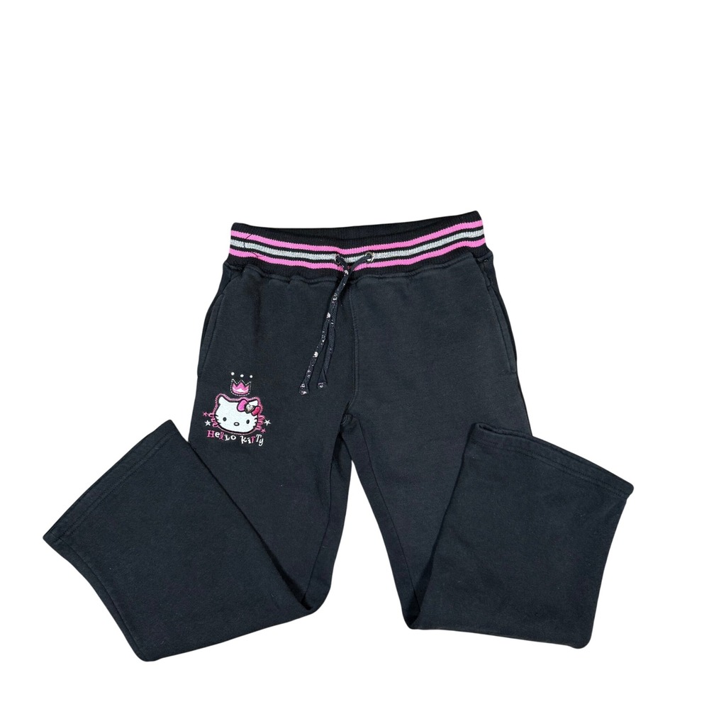 Y2K Hello Kitty Sanrio Kids Black Wide Leg Sweatpants Size 8